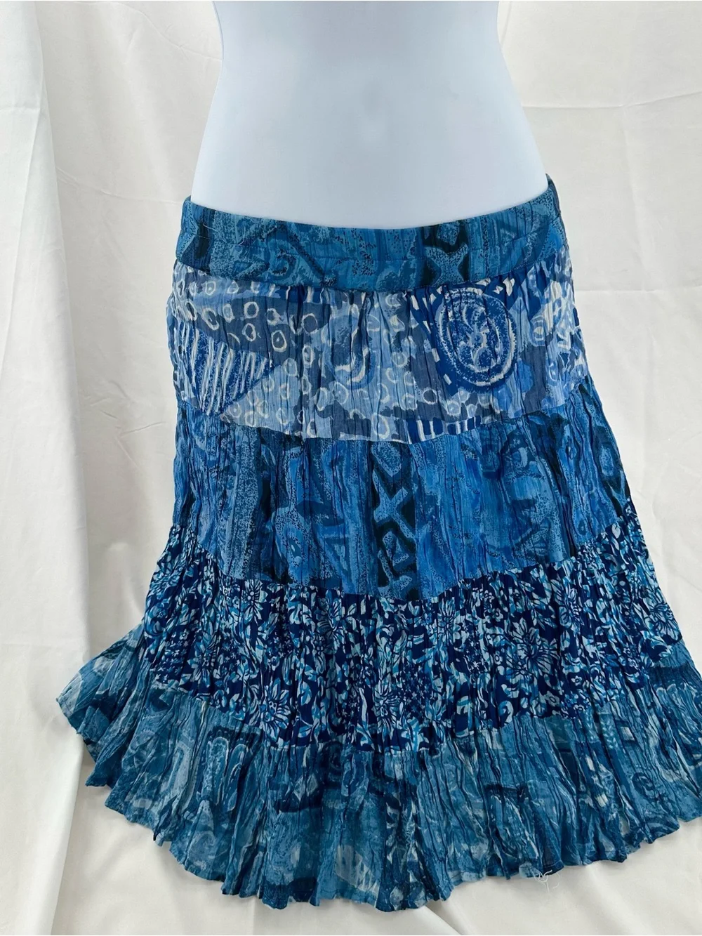 Boho Fairy 2000s Patchwork Blue Midi Skirt